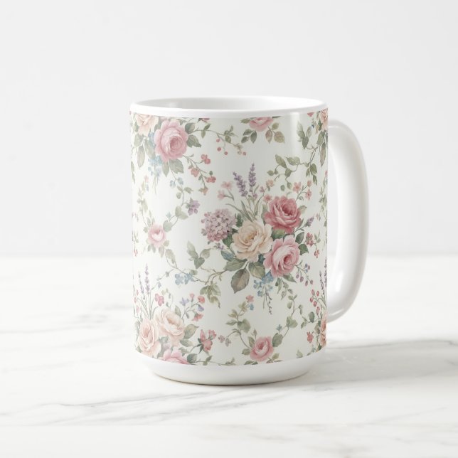 Eleganta Pastellrosor Shabby Chic Kaffemugg (Framsida höger)