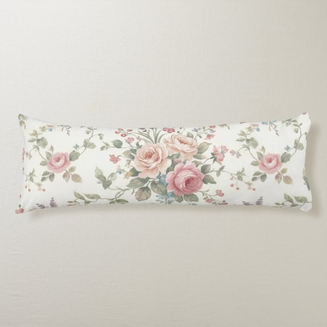Eleganta Pastellrosor Shabby Chic Kroppskudde (Framsidan)