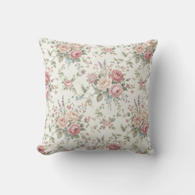 Eleganta Pastellrosor Shabby Chic Kudde (Framsida)