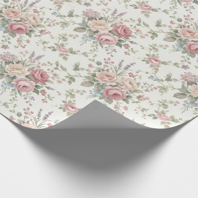 Eleganta Pastellrosor Shabby Chic Presentpapper (Hörn)