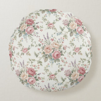 Eleganta Pastellrosor Shabby Chic Rund Kudde