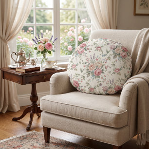 Eleganta Pastellrosor Shabby Chic Rund Kudde