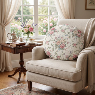 Eleganta Pastellrosor Shabby Chic Rund Kudde