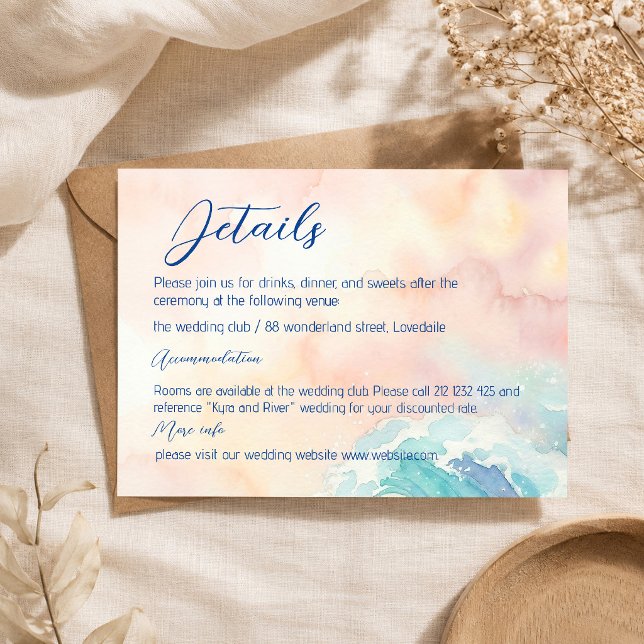 Eleganta Pastellvattenfärgdetaljer för Bröllop  Tilläggskort (#DetailsEnclosureCard #weddingdetails #weddingaccomodation)