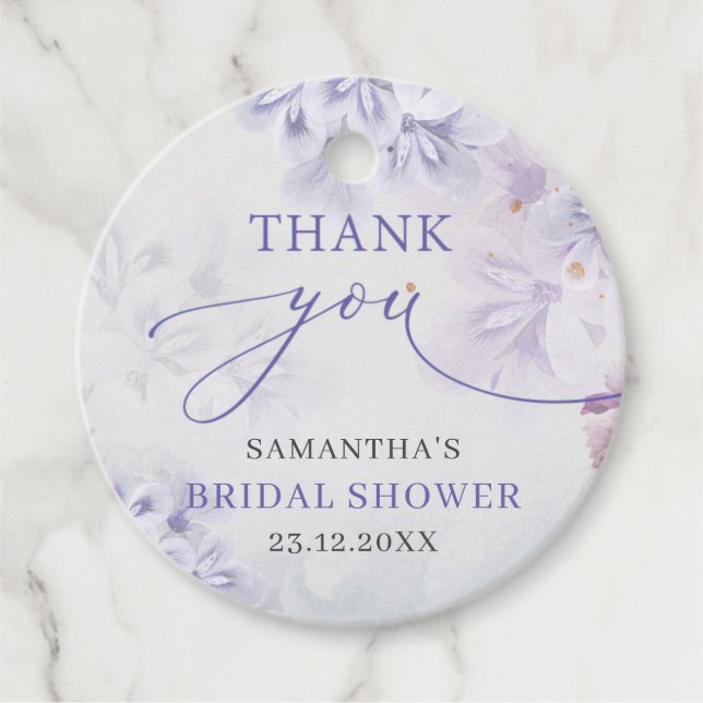 Eleganta pastellvioletta vårblommor bröllopsdusch gåvor etiketter (Framsida)