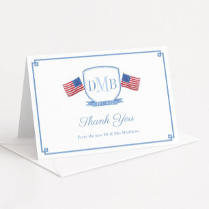 Eleganta Patriotiska Par Initialer Bröllop Tack Kort