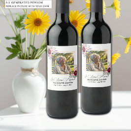 Eleganta Peonfotografier Begravning Vinflaska Etikett