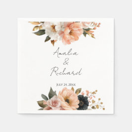 Eleganta personliga bröllopsservetter med blommoti pappersservett