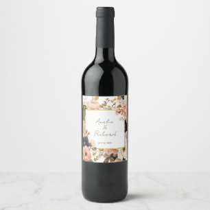 Eleganta personliga flasketiketter med blomdesign vinflaska etikett