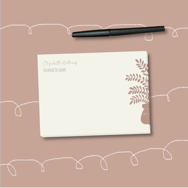 Eleganta personliga Post-It-block med botaniska mo Post-it Block (Elegant botanical personalized sticky notes with the brown half silhouette of a house plant . )
