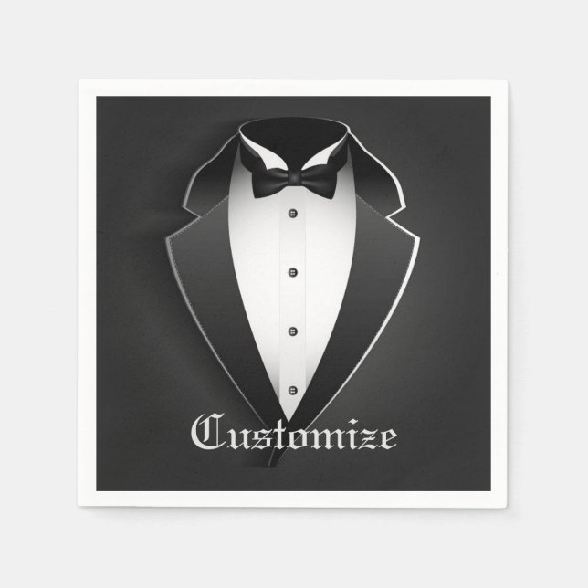 Eleganta personliga servetter i smoking (Framsidan)