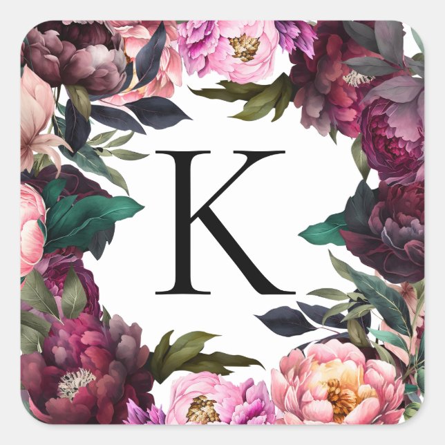 Eleganta pioner | Modern blomsterinitial etikett (Framsida)