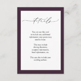 Eleganta plommonfärgade blommiga bröllopsdetaljer tilläggskort