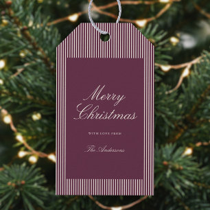 Eleganta plommonränder jul presentetikett