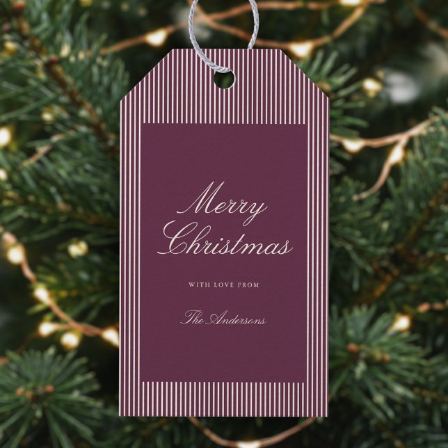 Eleganta plommonränder jul presentetikett (Skapare uppladdad)