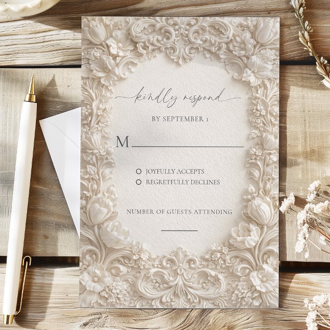 Eleganta Präglade Blommiga Bröllopsvarskort Inbjudningar (Elegant Embossed Floral Wedding Response Cards)