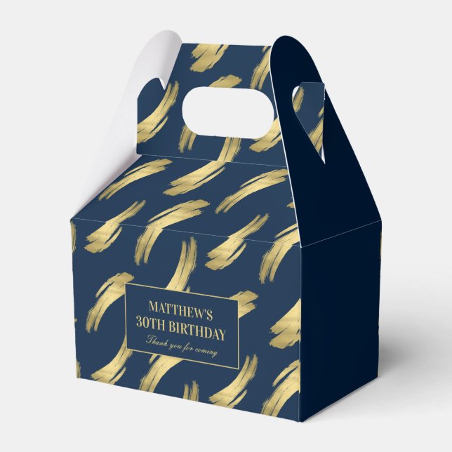 Eleganta presentaskar i navy och guld för födelsed (Baksidan Sidan)