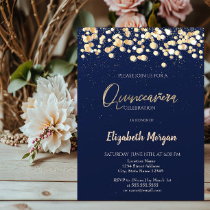 Eleganta prickar, konfetti marinblå Quinceañera Inbjudningar