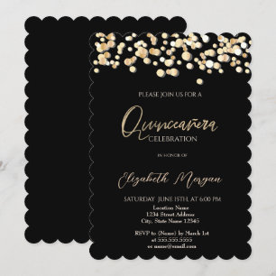 Eleganta prickar, konfetti Svart Quinceañera Inbjudningar