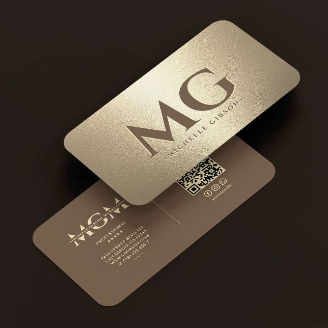 Eleganta professionella initialer Brun Falskt Guld Visitkort (Elegant Professional Initials Brown Faux Gold Business Card
)