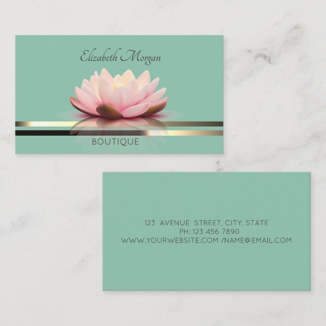 Eleganta  Professionella lotus-ränder Mintgrön Visitkort (Fram/baksida)