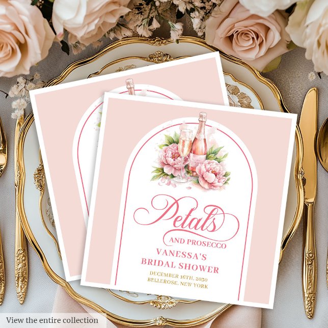 Eleganta Prosecco och kronblad Guldaccent servette Pappersservett (Elegant Prosecco and Petals Gold Accent Napkin)