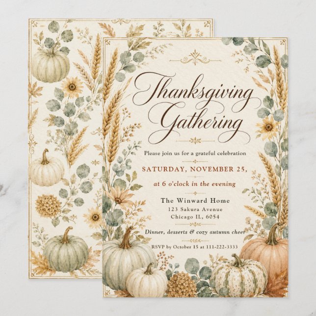 Eleganta pumpaför Thanksgiving Inbjudningar (Fram/baksida)