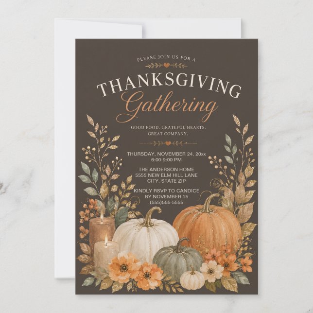 Eleganta Pumpor Botanisk Brun Guld Thanksgiving (Framsida)