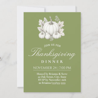 Eleganta pumpor Thanksgiving middag i Sage Green Inbjudningar