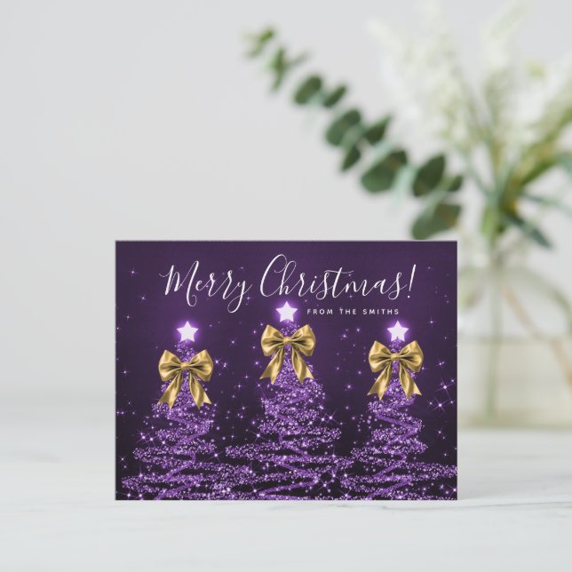 Eleganta Purple julgranar med Guldslingor Vykort (Stående Fram)