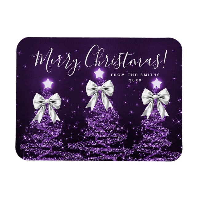Eleganta Purple julgranar Silver  Magnet (Horisontell)