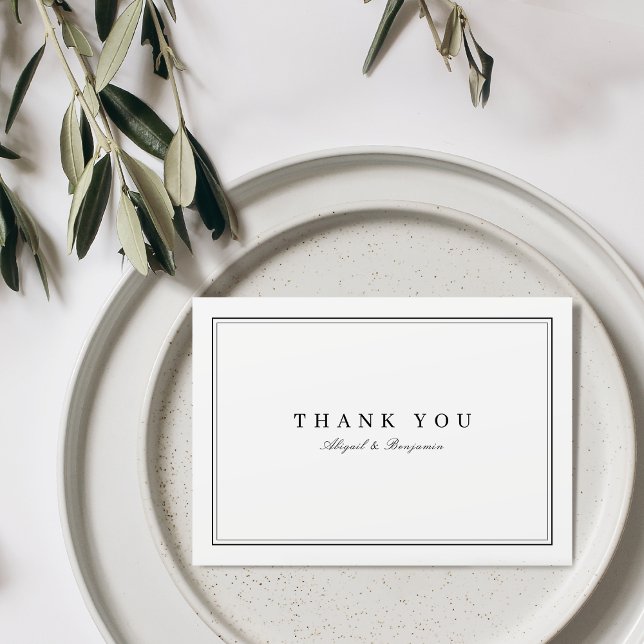 Eleganta ramar svart vitt minimalistiskt tack kort (Elegant borders black white minimalist thank you)