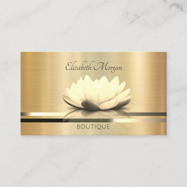 Eleganta randiga guld lotus visitkort (Framsida)