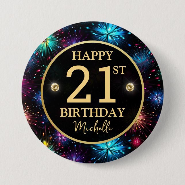 Eleganta regnbågsfyrverkerier 21-årsdag knapp (Framsida)