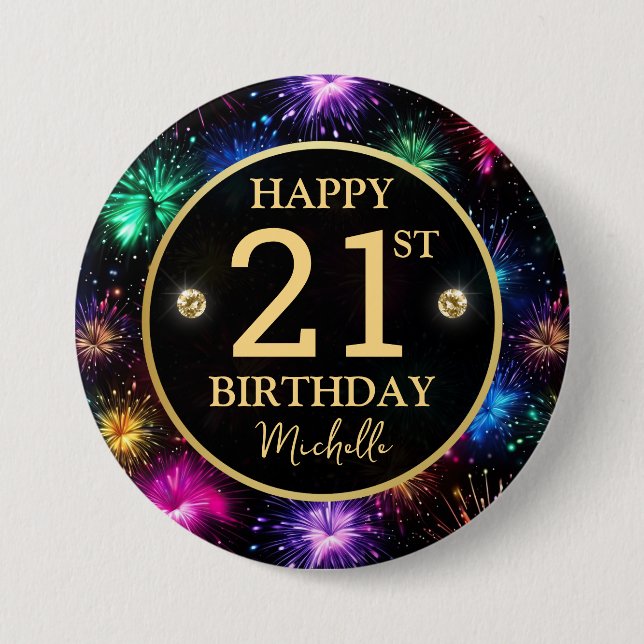 Eleganta regnbågsfyrverkerier 21-årsdag knapp (Framsida)