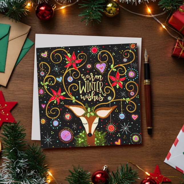 Eleganta Renar Blommig Julhälsning Julkort (Skapare uppladdad)