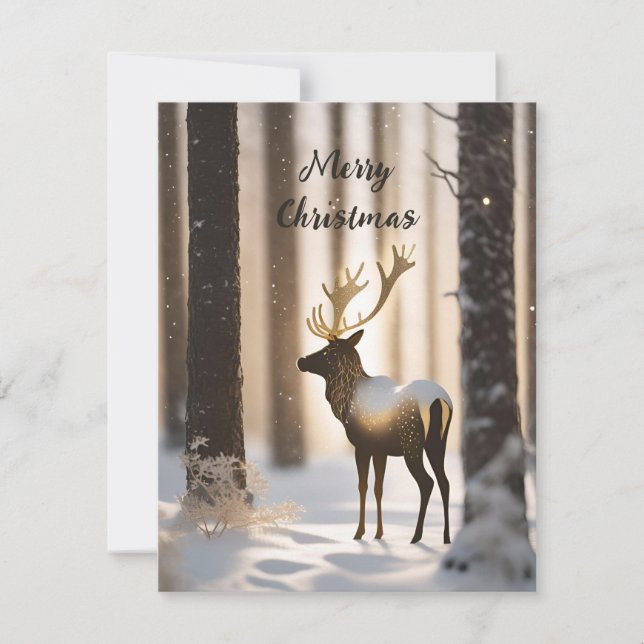 Eleganta renar i vinter skog - Minimalistisk Julkort (Framsida)