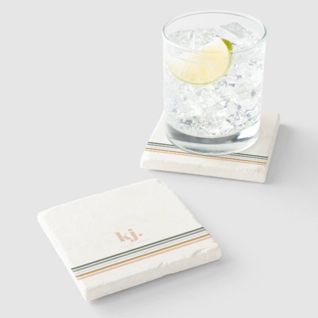 Eleganta Retro Ränder Monogram Stenunderlägg (Sidan)