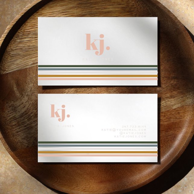 Eleganta Retro Ränder Monogram Visitkort (Skapare uppladdad)
