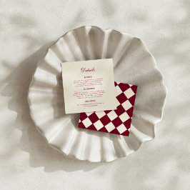 Eleganta Retro-rutiga Burgunderröda Bröllopsdetalj Tilläggskort