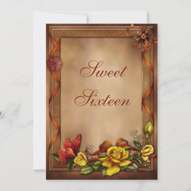 Eleganta ro & fjäril söta 16 inbjudningar (Framsida)