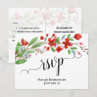 Eleganta röda akvarellblommor bröllop RSVP