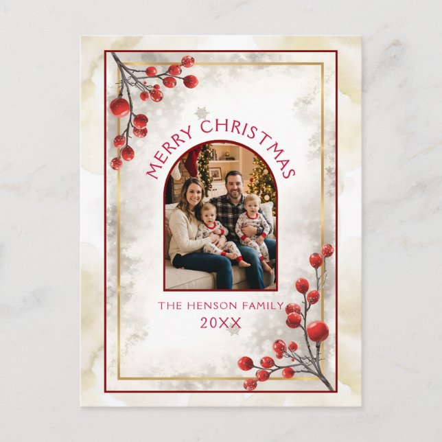 Eleganta röda bär Familjefoto jul Helg Vykort (Framsida)
