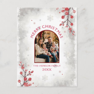 Eleganta röda bär familjefoto jul helg vykort