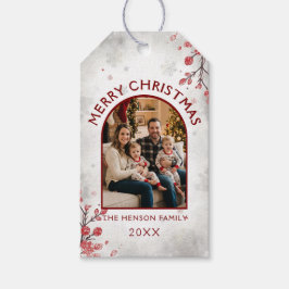 Eleganta röda bär familjefoto julfirande presentetikett