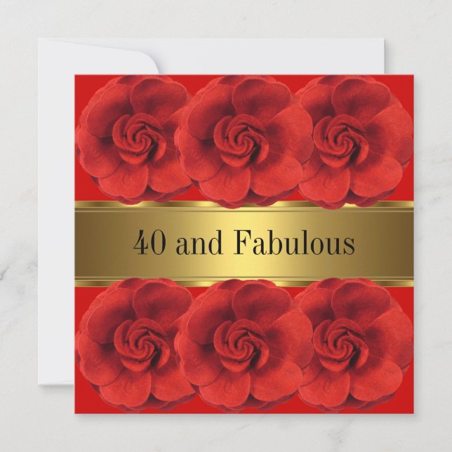 Eleganta Röda Blommor Guld Fantastiska 40-årsdag Inbjudningar (Framsida)