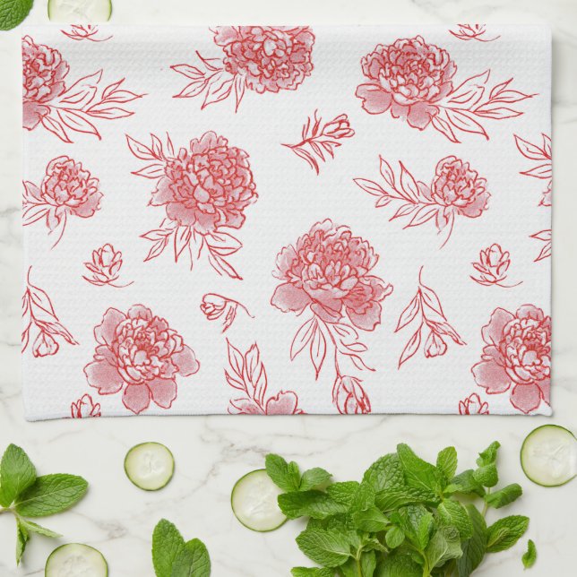 Eleganta röda blommor   kökshandduk (Vikta)