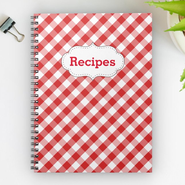 Eleganta röda gingham-mönsterrecept anteckningsbok med spiral (Skapare uppladdad)
