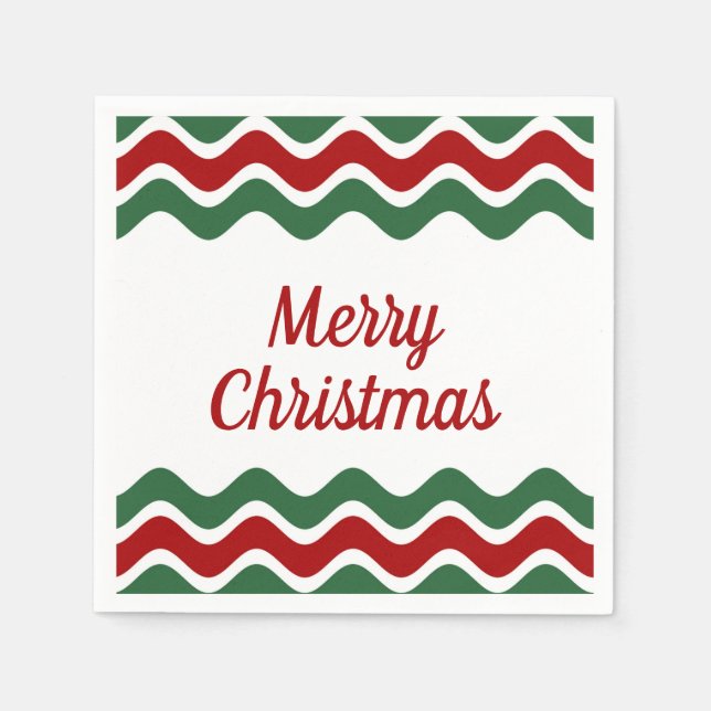 Eleganta röda gröna randiga jul pappersservett (Framsidan)