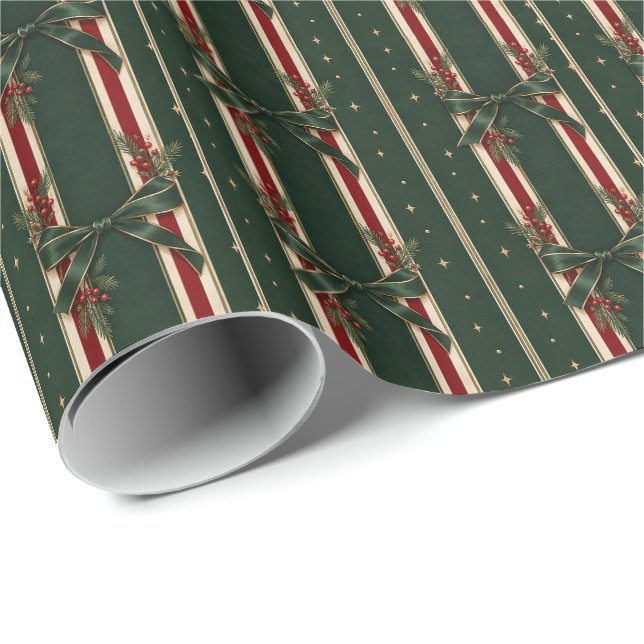 Eleganta röda gröna randiga slingor Högtid  Presentpapper (Rullad Hörn)